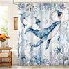 Kzzfqxb 180x180cm Tende da doccia per bambini Vita marina Balene blu Manta Stelle marine Coralli Mondo sottomarino, Tessuto in poliestere impermeabile con ganci, Decorazione blu per vasca da bagno