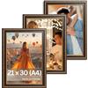 Victor cornice portafoto "Chagall" nero oro 21x30 cm set da 3 - stile barocco vintage - vetro vero - adatta per certificati - decorazione per la casa