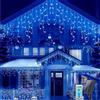 LIQS Solar Icicle Lights, Impermeabile 32.8FT 300LED LED Icicle Luci di Natale 60 gocce con 8 modalità Remote Timer Tenda Hanging String Lights (Blu)