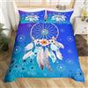 Homemissing Dreamcatcher Set Copripiumino 135x200cm Bambini Boemia Dream Catcher Copripiumone per Ragazzi Ragazze Blu Effetti Ombre Copripiumini Traspirante Acquerello Fiore Copripiumino 2 pezzi