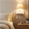 B·LED BARCELONA LED BARCELONA LED applique da parete con paralume in tessuto BEIGE, USB e USB-C ricarica, mensola in legno, luce lettura LED E27, stile naturale retrò industrial moderno minimalista classico camera