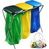 KADAX Tripla porta sacchi della spazzatura, supporto per spazzatura con coperchio in plastica, per sacchetti da 120 l (verde-giallo-blu)
