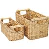HMF Cesto portaoggetti intrecciato in giacinto d'acqua, Cesto decorativo con manici in legno per riporre oggetti in bagno, soggiorno, cucina | set da 2 | 30 + 37 cm | naturale