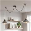 LEDSone Lampada a sospensione industriale doppia, regolabile, a 2 teste, con cavo da 200 cm, attacchi E27, paralumi in metallo per cucina, sala da pranzo, soggiorno, bar, caffetteria (Grigio)