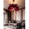 AstrizLamp Lampadario in Piume, Bordeaux Paralume Morbido Moderna LED Plafoniera a 6 Luci 4500K Lampada a Sospensione a Soffitto in Piume Naturali, per Soggiorno Camera da Letto Stanza dei Bambini, φ-85cm
