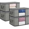 unycos - 4 Pezzi | Scatole per Vestiti 35L, Tessuto con Finestra Trasparente 48x36x20cm, Scatole/Borsa Pieghevoli, Organizzatore Sotto il Letto per Piumini, Asciugamani, Cuscini (Grigio/Nero)