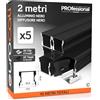 Eurocali 5x Profili da 2 metri (10mt) in Alluminio Nero per Strisce LED Copertura Opaca larghezza max striscia led 12.5mm - 17.2 x 14.4