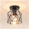 iDEGU Lampada da Soffitto Vintage, Lampada a Sospensione Industriale in Metallo E27 Plafoniera a Forma di Gabbia Esagonale Lampadario Soffitto per Cameretta Bar Ristorante Corridoio (15cm, Nero)
