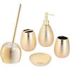 BM Set di Accessori da Bagno in Ceramica di Colore Oro Dorato Gold, Set Accessori Bagno Completo 5 Pezzi, Dispenser, Portaspazzolino, Portasapone, Portascopino e Bicchiere