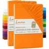 Lavea® Set 2 Lenzuola con Angoli Singolo 90x200 cm - 100% Cotone Morbido e Traspirante - per Materassi alti fino a 20 cm - con Elastico in Jersey - Rosso Tramonto