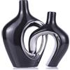 QIANLING Set di 2 vasi in ceramica cava, colore nero e argento, stile nordico bohémien, vasi da fiori decorativi per la casa, matrimoni, soggiorno, camera da letto, tavolo da pranzo, mensola, caminetto