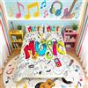 Loussiesd Set copripiumino musicale per adolescenti, set di biancheria da letto musicale stile scarabocchiare, 3 pezzi, copripiumino matrimoniale e cravatte con cerniera