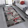 TAPISO Tappeto Passatoia Dream Camera Corridoio Salotto Moderno Cucina Colore Grigio Scuro Rosso Motivo Astratto Geometrico 80 x 200 cm