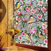 Runtoo Pellicola per la privacy per finestra, motivo arcobaleno con uccellini su rami di albero, fiori e finestre, in vinile 3D, decorativa, con rose, peonie, adesivi statici, non adesivi, 43,2 x