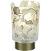 Hervit Lampada da Tavolo in Vetro con Decoro Floreale Botanic Senza Fili - Lampada da Scrivania - Punto luce comodino abat-jour di Design Funzionamento a Batterie - Ø10x15cm (Giallo)