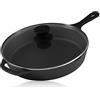 BBQ-TORO griglia in ghisa con Coperchio in Vetro | Padella in ghisa, Padella per friggere alla griglia, Padella per friggere con Coperchio, Padella per Bistecca (Ø 26 cm)