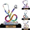OOEREWGF Colorati personalizzati in vetro colorato infermiera stetoscopio a tema ornamento segno decorazione dottore infermiera regali, personalizzato nome dottore stetoscopio placca scrivania decorazione