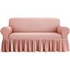 SaRani Copridivano Elasticizzato con Gonna a Balze, Motivo Bolle in Rilievo, 280x170 cm, Tessuto Bielastico, Protezione Divano, Classico (Rosa, 1 Posto)