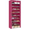 BALLSHOP Scarpiera portascarpe 58 x 28 x 160 cm, organizer per scarpe con 10 livelli con rivestimento antipolvere per scarpe sportive con tacco alto, rosso vino
