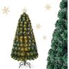 RELAX4LIFE Albero di Natale Artificiale 150cm con Luci Gialle Calde in Fibre Ottiche e Addobbi: 1 Stella e Luci LED, Rami Folti e Realistici in PVC, Base Pieghevole in Ferro