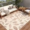TAPISO Patio Tappeto Salotto Esterno Pelo Corto Design Moderno Motivo Floreale Foglie Effetto 3D Beige Marrone Sala Camera Terrazza Balcone Outdoor Indoor Oeko-Tex 140 x 200 cm