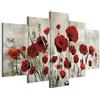 B&D XXL - Quadro Fiori Papaveri 200x100 cm 5 Pezzi Stampa su Tela XL Immagini Moderni Murale Fotografia Grafica Decorazione da parete Quadri Componibili Fiore Papavero Rosso Grigio b-A-0001-b-o