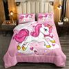 Loussiesd Lettino trapuntato con unicorno per bambini e ragazze stampa animale magico 4 stagioni copriletto fantasia unicorno a tema copriletto 230x220cmFairy Cartoon Pattern decorazione camera da letto 3 pezzi