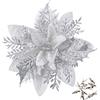 GL-Turelifes GL-Turelfies 12 fiori di Natale glitterati 15 cm, con 12 clip di Natale artificiali a forma di stella di Natale, per albero di Natale, decorazioni per albero di Natale (Argento)