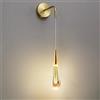 Generic Applique da Parete a LED con Lampada a Sospensione in Metallo e Cristallo a Goccia con Interruttore a Tirante, Mini lampade da Comodino per Camera da Letto, Moderne, Nere/Oro, dec