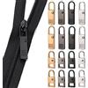TRYT 16 Pezzi di Cursore Cerniera, Linguette in Metallo, Accessori Universali Rimovibili Per Vestiti, Bagagli, Valigie, Zaini (2 Taglie, 4 Colori)