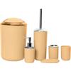 Wanym Set Completo di Accessori per il Bagno, Moderno ed Elegante - 6 pezzi, Con Dispenser Sapone, Portaspazzolino, Portasaponetta, Portascopino, Pattumiera, Tazza per Spazzolino da Denti,Giallo