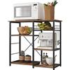 DlandHome Scaffale Cucina Salvaspazio, Supporto per Microonde e Forno, Mensola Cucina per Mettere Piatti e Ciotole, 6 Portaspezie con 1 Cestello in Ferro + 3 Gancio, Colore retrò