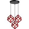 iDEGU 3 Luci Lampadario a sospensione moderno a Forma di Cubo Stile Geometrico E27 Lampada da Soffitto Vintage in Metallo per camera, soggiorno, sala da pranzo - 16cm (Rosso, 30CM Base)