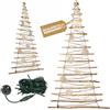 BOGATECO Albero di Natale fatto a mano, con decorazioni, 195 cm, con LED da 230 V, in legno di nocciola, ciondolo decorativo, pannelli di legno collegati a una corda di iuta con uno spessore di 6 mm