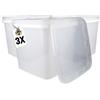 FixedByU 3 secchi con coperchio, 9 l, trasparenti, rettangolari, in plastica, per alimenti, ermetici e stabili, secchiello vuoto con manico e coperchio, adatto per alimenti chimici in polvere