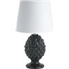 Baroni Home Lampada da Tavolo in Ceramica, Lampada con Paralume in Tela Bianca - Design Elegante, Lampda a Filo 120 cm, Attacco E27, Decorazione per la Casa 25x25x45 cm (Pigna Nera)