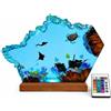 Drawelry Statuetta dell'oceano in resina epossidica 3D, con base in legno, luce notturna colorata a LED, statua di animali dell'oceano, squalo, balena, pinguino, polpo, scultura artigianale, mini mare