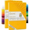 Lavea® Set 2 Lenzuola con Angoli Singolo 90x200 cm - Jersey 100% Cotone - Per Materassi Topper fino a 10 cm - Con Elastico Tutto Intorno - Certificato OEKO-TEX - Giallo Oro