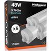 Eurocali 6x Plafoniere LED 48W 150cm Impermeabili IP65 5760 lumen - Forma: Tubo - Luce Bianco Freddo 6500K - Fascio Luminoso 120°