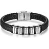 kaululu Bracciale Pelle Uomo Personalizzato in Argento con Famiglia Coppia Nomi Incisione Braccialetti Uomo con Nomi per Padre Fidanzato Migliore Amico Personalizzati Bracciali (Argento-5)