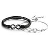 Amsgedhie Braccialetti Personalizzati Infinity per Coppie con Nomi, Braccialetto con Incisione Regolabile, Regalo per Anniversario, San Valentino, Natale, Fidanzati e Fidanzate (Nero+Argento)