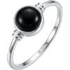 mantraroma Anello da donna in argento con pietra onice nera, semplice e moderno