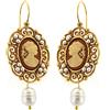 Mokilu' - Gioielli - Orecchini Vintage - Donna - Ottone dorato 24kt - Cammeo - Perla
