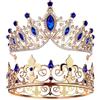 Easywiny Set di 2 corone da ballo per re e regina da uomo, corona reale con strass blu, corone da donna, tiara, copricapo, per matrimoni, Halloween, feste di ritorno a casa, decorazioni per feste