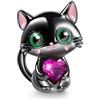 GNOCE Gatto Nero Che Abbraccia Cuore Pietre Preziose Charm Bead Sterling Silver Fit Braccialetto/Collana Gioielli Regalo Per Le Donne Ragazze Figlia Uomini