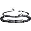 MeMeDIY 2 Pezzi Braccialetti Coppia Personalizzata Nome/Data Dell'incisione per Fidanzato Fidanzata Bracciali Regolabili in Acciaio Inossidabile Regalo d'Amore(Colore Nero)