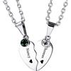 INBLUE Collana con Coppia di Cuori Personalizzata Set Incisione Nome Data per Uomo Donna Birthstone Catena Regolabile in Acciaio Inossidabile Ciondoli di Relazione d'Amore(Color Argento)