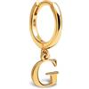 SINGULARU - Orecchino Singolo Personalizzato Cerchio Letter. Iniziale in Argento Sterling con Finitura Placcata Oro 18kt. Gioielli da Donna. Lettera G
