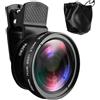 Generic Obiettivo HD per smartphone, obiettivo della fotocamera del telefono 0.45x grandangolare 15x lente Super Macro | Clip sulla macchina fotografica del telefono cellulare per tutti gli smartphone