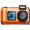 AMRTTWY Action Camera, Fotocamera subacquea iermeabile 4K con scheda da 64 GB, for snorkeling, autofocus, selfie, doppio schermo,per Ciclismo, Moto(Orange)